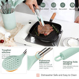 Kitchen Utensils Set, 28 Pcs Silicone Cooking Utensils Set with Holder, Spatula Set, Silicone Whisk, Measuring Cups and Spoons Set (Light Green) NCUE