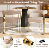 Hyfirm Velvet Dining Chairs Set of 6, Khaki Upholstered Barrel Armchairs with Gold Metal Legs for Kitchen Island