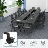 Jklmzpf Folding Conference Table with Wheels, Flip-Top Mobile Training Table Modular Conference Room Tables, Space Saving Seminar Meeting Tables for Office School Business Classroom(Ebony4PCS 47.2in)