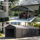 PHI VILLA 12x25 Carport, Metal Carports Canopy with Sidewalls Heavy Duty
