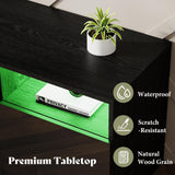 AMERLIFE 80" Fireplace TV Stand with 40" Electric Fireplace, TV Console with High Gloss Storage Cabinets and 12 Colors LED Lights, Modern Entertainment Center for TVs Up to 90", Black