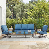 MFSTUDIO 5 Piece Metal Patio Furniture Set with Peacock Blue Cushions