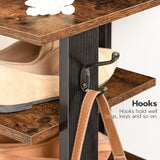 HOOBRO 8 Tiers Vertical Shoe Rack, Wooden Shoe Storage Organizer with Hooks, Narrow Shoe Tower for 8 Pairs, Space Saving, for Entryway, Living Room, Bedroom, Rustic Brown BF07XJ01G1
