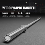 RitFit Elite 7ft Olympic Barbell, Robust 45lb Barbell for Weightlifting and Powerlifting, Superior Olympic Bar with Exceptional 500lbs Load Capacity, Weight Bar for 2” Standard Plates Sliver/White