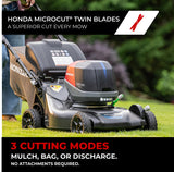 Honda HRN-BV 21-Inch Walk Behind Battery Powered Lawn Mower, Variable Speed Self Propelled Lawn Mower with 1.9 Bushel Capacity, Easy-Off Grass Bag, Clean Cuts in Thick and Tall Grass (HRN216YXBVKA4)