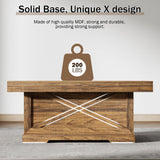 Lareth Coffee Table 39 in Rustic Center Table with X-Design Wooden Pedestal for Living Room, Space Saving, Rectangle Home Office Tea Accent Table for Dining Room Apartment, Walnut