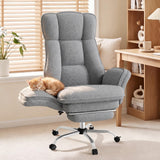 Daluvenix Cross Legged Office Chair with Flip Armrests，Big and Tall Executive Office Chair, 135° Reclining Criss Cross Chair with Footrest & Lumbar Pillow, Sink-in Cloud Cushion, Sherpa Fleece, Gray