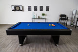 Hathaway Hustler 8ft Pool Table for Game Room – Billiard Table with Poly-Coated Playfield, Ball Return System, Leg Levelers – Includes Cues, Pool Balls, Chalk, Triangle, Brush – Black & Blue