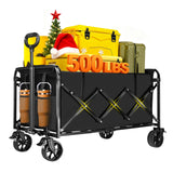 500LBS Collapsible Foldable Wagon Carts - 230L Large Collapsible Wagon Cart with 360° Swivel Brakes Wheels, Portable Utility Lightweight Folding Cart