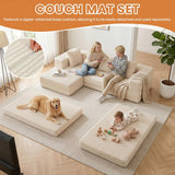79" Modular Sectional Sofa, Boneless Convertible Sleeper Sofa Bed, Modern Tri-Folding Cloud Couch with L-Shape Chaise, Corduroy Futon for Living Room Small Spaces Apartment, No Assembly, Beige