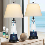 WIHTU Modern Lighthouse Table Lamps Set of 2, White Navy Blue Bedside Nautical Table Lamp, Nautical Style Resin Reading Lights for Bedroom Livingroom, Bulbs Included