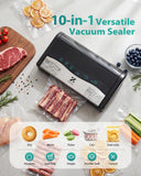 Zachvo 90kPa 10-in-1 Vacuum Sealer for Food, Double Heat Seal for for Bulk Meat Portioning, Dry & Moist Modes, Built-in Cutter and Bag Storage, Starter Kit with Bag Rolls and Hose, Black