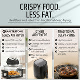 Granitestone 16 Qt Large Glass Air Fryer Non Toxic – Family Sized Airfyrer Cooker with 3 Cooking Sections, Stainless Steel Racks, No Preheat, Self Cleaning, Dishwasher Safe - Black