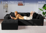 MAXYOYO Modular Sectional Sofa Couch, L Shaped Boneless Cloud Couch with Flexible Ottoman, Chenille Upholstered Living Room Comfy Sofa Chair for Living Room, No Assembly Required, Black