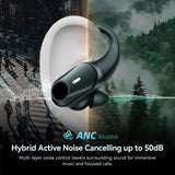 Active Noise Cancelling Ear Buds Wireless Bluetooth Headphones 80H Playtime Display Charging Case 50dB ANC Over Ear Hooks Earbuds with Hi-Res Sound & Clear Calls for Sports Running Gym Workout Black