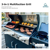 MFSTUDIO 3 In 1 Gas and Charcoal Grill Combo with Side Burner, Porcelain-Enameled Cast Iron Grate, Extra Large Dual-Function BBQ Propane Grills