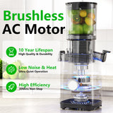 Cold Press Juicer, Juicers Machines - 5.3" Large Feed Chute for Whole Fruits & Vegetables, Powerful AC Brushless Motor, 99% Juice Yield, Ultra Quiet, Easy Clean, Extra one Replace juicer strainer