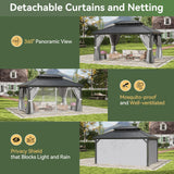 Aoxun 12X16Ft Hardtop Gazebo Metal Gazebo with Galvanized Steel Double Roof