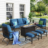 MFSTUDIO 6 Piece Metal Patio Furniture Set with Fire Pit Table,Peacock Blue