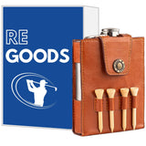 RE GOODS Golf Flask Gift Set - 7oz Flask With Leather Case - Includes Divot Tool, Tees and Ball Marker