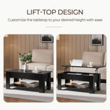 Yaheetech Wooden Coffee Table, Lift Top Coffee Table with Large Hidden Storage Shelf, Lift Tabletop Dining Tables for Living Room, Home Small Space, 38.6in, Black Yaheetech