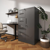 Gecheer Vertical File Cabinet with 4 Drawers & Side Locker, Steel Filing Cabinet with Lock for Legal/Letter/A4 Files, Metal Storage Cabinet for Home Office, Black