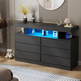 BEWISHOME Black Dresser for Bedroom with Charging Station and LED Lights, 6 Drawer Dresser Chests of Drawers, Wood Dressers for Closet, Modern Wide Dressers with Open Space, TV Stand, Black KCG02B