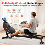 Winfita Rowing Machines for Home Use, Compact Rower Machine with 350 LBS Capacity,32-Level Self-Powered Resistance Knob with Real-Time Data Tracking, Dual Rail, Ergonomic Seat, App Support