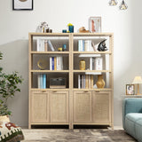 SICOTAS 71" Tall Rattan Bookshelf with Doors for Living Room Library