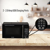 MicroChill USB Microwave with Smoke Sensor, 2 USB Ports, Door Lock, 6 Cook Settings, Mute Function, Express Cook, +30 Seconds Function, Auto Defrost, Timer, Eco Mode, Easy Clean Dark Grey Interior.
