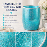 Escenzy Turquoise Bathroom Trash Can, Handmade Mosaic Glass 1.3 Gal / 5L | Decorative Waste Basket for Bathroom, Bedroom, Office | Luxury Coastal Bathroom Decor | Boho Home Decor Gift