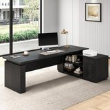 L-Shaped Executive Desk with Drawer & Cabinet, Modern Office Desk with Storage