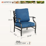 MIXPATIO, 2 Pack, Metal, Patio Chairs, 5.75" Cushions, Peacock Blue