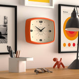 JONES CLOCKS® Movie wall Clock | Retro Rectangular Clock | 10 inch | Orange | Cool mid-Century Designer Look for Kitchen, Living Room or Office