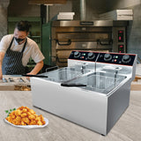 Commercial Deep Fryer with Basket, 16.8 QT Stainless Steel Electric Countertop Fryer with Double Tanks and Temperature Control