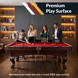Hathaway Augusta 8 Foot Pool Table with Complete Accessories – Classic Full Size Billiard Table for Home Use – Classic Ball and Claw Legs, Inlaid Sights, K-66 Cushions – Mahogany Finish with Red Felt