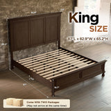 LUXOAK Solid Wood King Bed Frame, Traditional Wooden Platform Bed