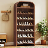 weselon 70" Tall Arched Shoe Cabinet for Entryway, 7-Tier Large Capacity Shoe Storage Organizer for 28 Pairs, Freestanding Wooden Rack with Adjustable Shelves for Boots, Sneakers & Heels (Walnut)