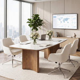 Tribesigns 5.25 ft Conference Table with White Glossy Sintered Stone Tabletop and Solid Wood Dual-Pedestal