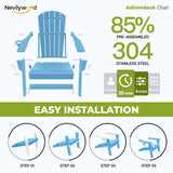 nevilywood Folding Adirondack Chairs Set of 4, HDPE Cup Holders, LightBlue