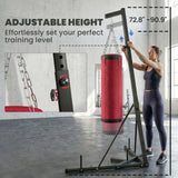 Soozier Punching Bag with Stand for Adults, 72.8"-90.9" Height Adjustable Freestanding Boxing Stand with Canvas Sandbag, Stable Triangular Base and 1" Weight Plate Storage for Home Gym MMA, Red
