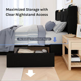 nesture. King Storage Bed Frame with 4 Large Drawers, Platform Bed with Upholstered Button Headboard & Charging Station, Wingback Storage Headboard, Noise-Free, No Box Spring Needed, Black