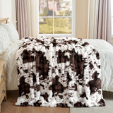 Wajade Fluffy Faux Fur Throw Blanket for Couch Bed 50x60, Luxury Soft Thick Fuzzy Plush Bubble Blanket, Warm Cozy Blanket for Sofa Chair Cow Print-Dark Brown