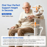 Onpickly Toilet Safety Rails for Seniors, 350lbs Heavy Duty Toilet Safety Frame & Grab Bars, Triple Stability with 2 Suction Cups & Rear Bar, Adjustable Height & Width Toilet Rail