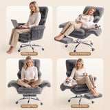 Cross Legged Office Chair with Footrest, Big and Tall Comfy Ergonomic Reclining Executive Chair Wide Seat with Flip-Down Armrests