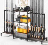 SOYEEZE Fishing Rod Holder for 28 Rods, Ground Stand Fishing Pole Holders for Garage, 3-Sided Vertical Fish Rod Rack for Tackle Box, Fishing Supplies,a Display Fish Gear Storage Gift for Man