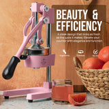 Zulay Kitchen Cast-Iron Orange Juice Squeezer - Heavy-Duty, Easy-to-Clean, Professional Citrus Juicer - Durable Stainless Steel Lemon Squeezer - Sturdy Manual Citrus Press & Orange Squeezer (Pink)