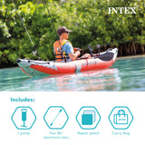 INTEX 68303EP Excursion Pro K1 Inflatable Kayak Set: Includes Deluxe 86in Kayak Paddles and High-Output Pump – SuperTough PVC – Adjustable Bucket Seat – 1-Person – 220lb Weight Capacity Intex