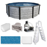 Puri Tech 15' x 52" Sunset Bay Above Ground Swimming Pool Package with Full-Print Overlap Liner, Liner Pad, Pool Cove, Skimmer, Filtration System and A-Frame Ladder for Complete Backyard Pool Setup