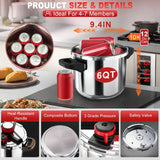 3-In-1 304 Stainless Steel Pressure Cooker 6.3 Quart: [Explosion-Proof] [3 PSI Settings], One-Hand Locking Pressure Canner, Induction Compatible, Glass Lid & Steamer